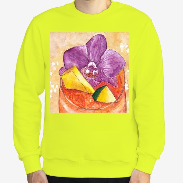 Свитшот «Акварельный коктейль с цветком орхидея и кусочками дыни и лайма»