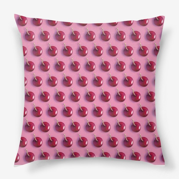 Подушка «Вишневый паттерн на розовом фоне (смещение_погориз_меньше_фона)»