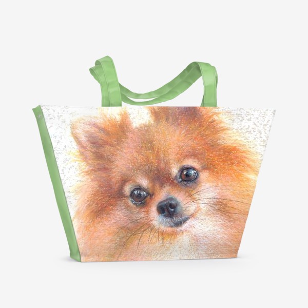 Пляжная сумка «Шпиц, лисичка, портрет любимца, рыжая собака»