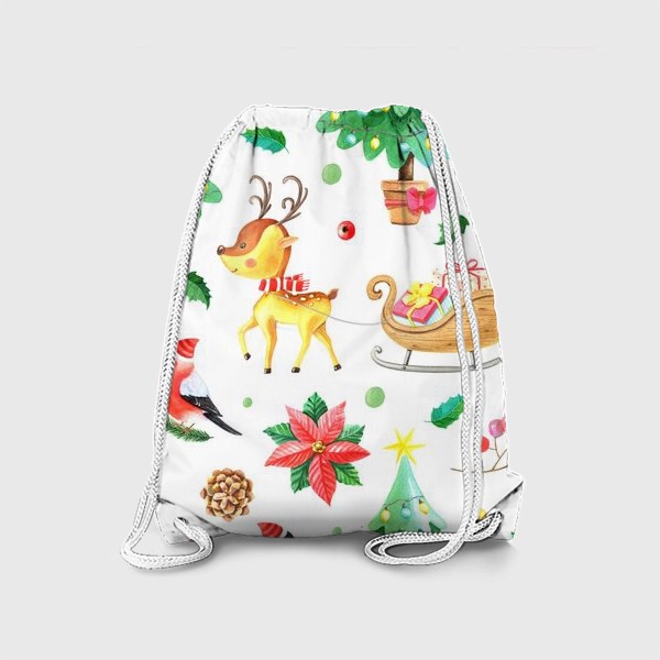 Рюкзак «Новогодний паттерн с олененком и снегирем»