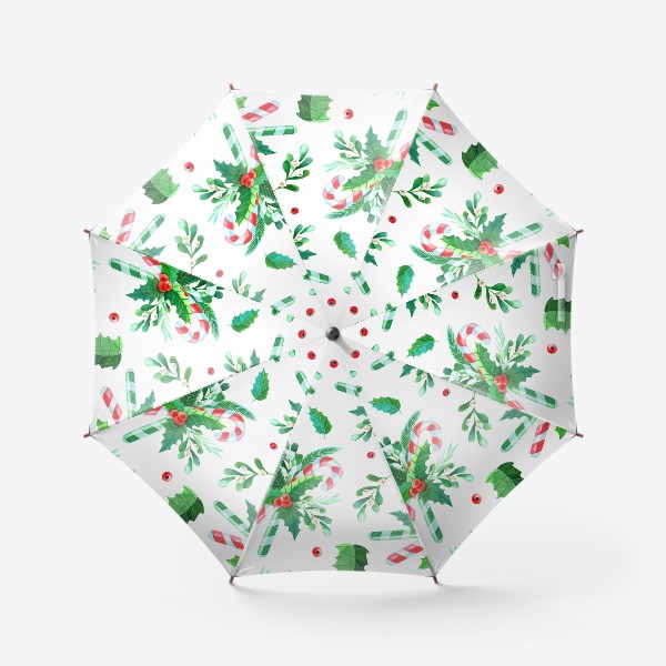 Зонт «Новогодний паттерн с конфетами и остролистом»