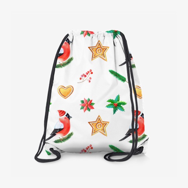 Рюкзак «Новогодний Узор со снегирями и печеньем»