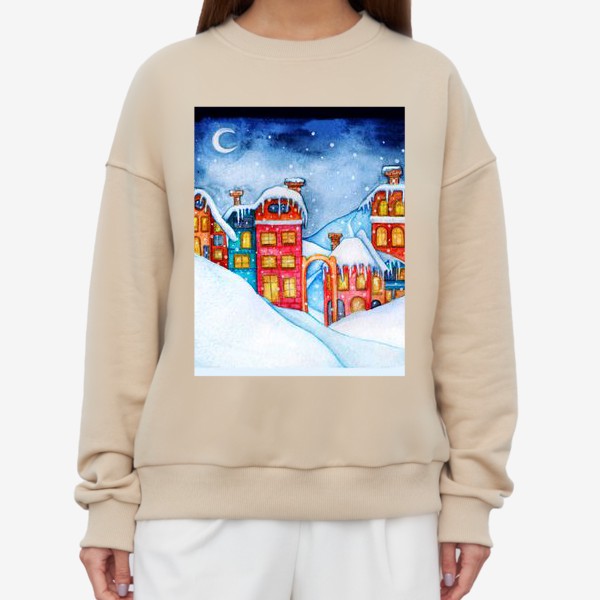 Свитшот «Watercolor illustration of a winter city at night.5000»