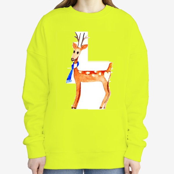 Свитшот «Deer, cartoon new year character. Watercolor isolated drawing on a white background.»