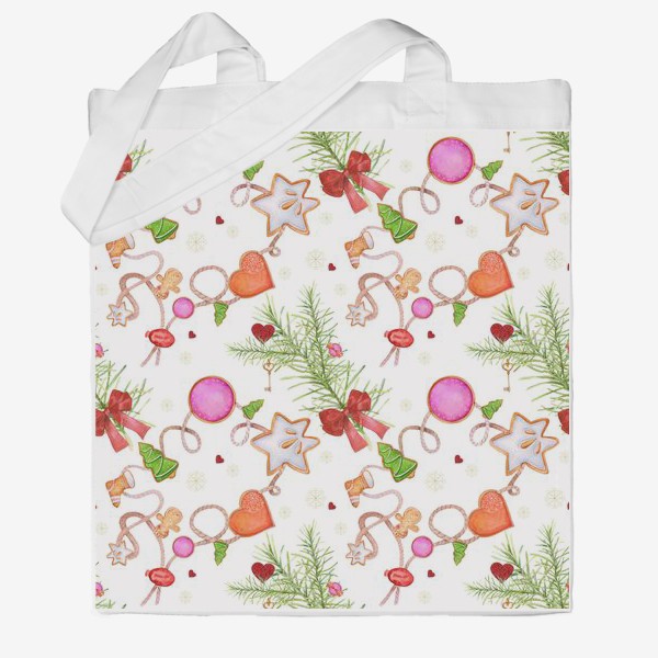 Сумка хб «Christmas seamless pattern. Gingerbread men and elements of New Year's decor.»