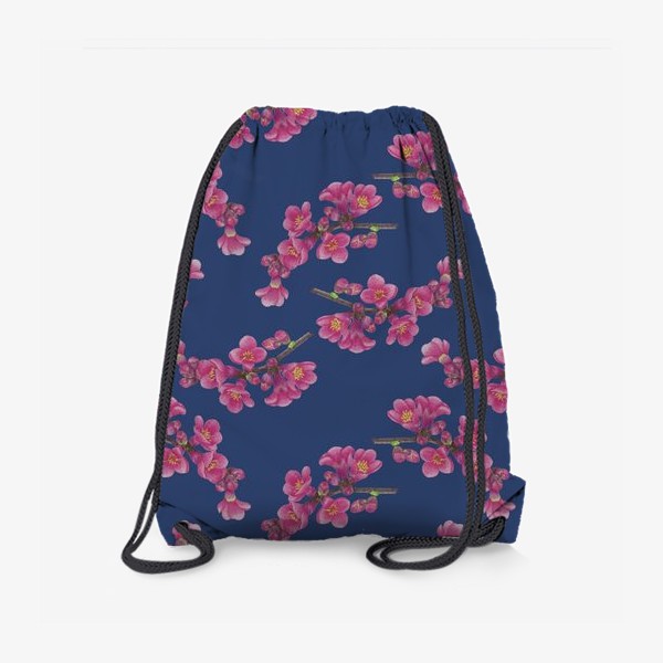 Рюкзак «Цветы айвы на темно синем фоне»