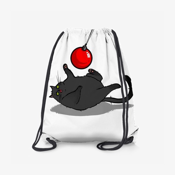 Рюкзак «Чёрный кот играет с новогодним шариком »