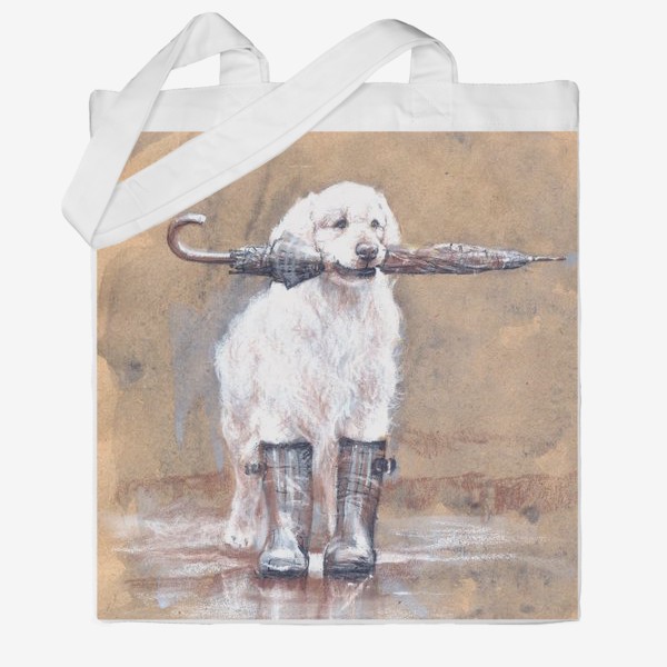 Сумка хб &laquo;Товарищ лабрадор, белый, собака, иллюстрация&raquo;