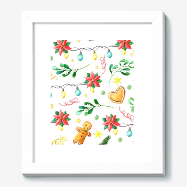 Картина «Новогодний узор с гирляндами, рождественской звездой и печеньем»