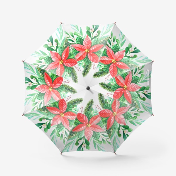 Зонт «Снегирь, свеча и рождественский цветок.»