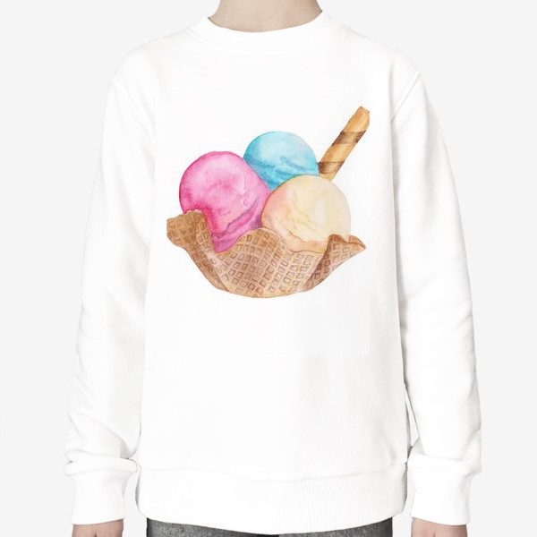 Свитшот «Акварель, сладкий десерт, мороженое и вафли»