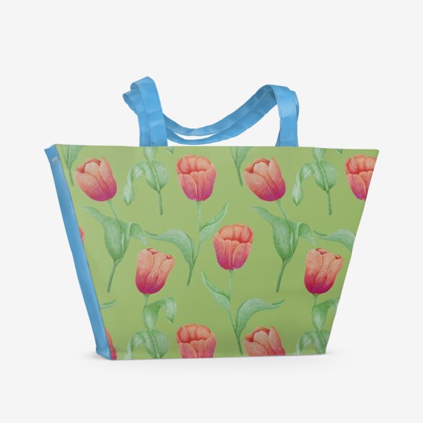 Пляжная сумка &laquo;Тюльпаны на салатовом фоне&raquo;