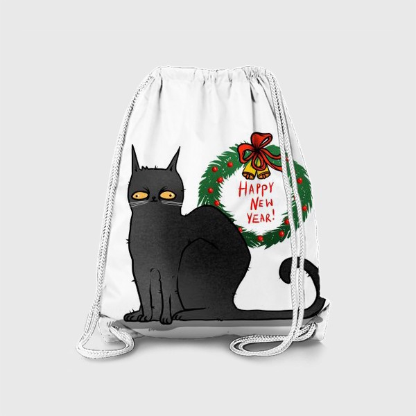 Рюкзак «Чёрный кот с рождественским венком »