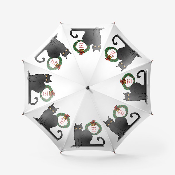 Зонт «Чёрный кот с рождественским венком »