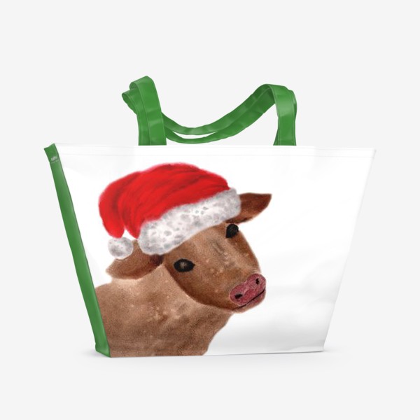 Пляжная сумка «Новогодняя корова Алёнка»