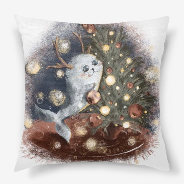 Подушка «Новогодний милый тюлень наряжает елку»