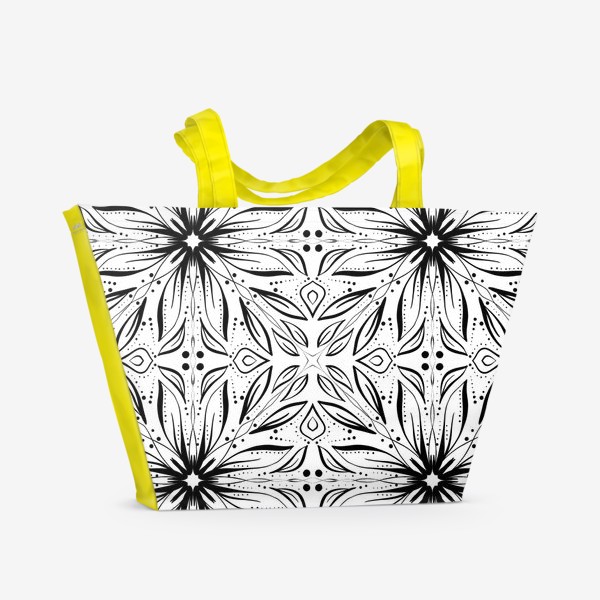 Пляжная сумка &laquo;Черно-белый узор. Цветы &raquo;