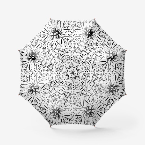 Зонт &laquo;Черно-белый узор. Цветы &raquo;