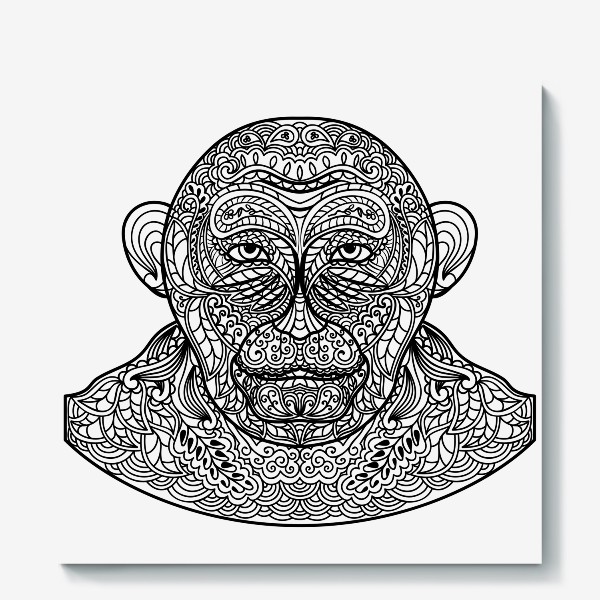 Холст &laquo;Узорчатая голова обезьяны. Рисунок мартышки с этническим орнаментом. Узор в стиле  дудлинг на морде животного&raquo;