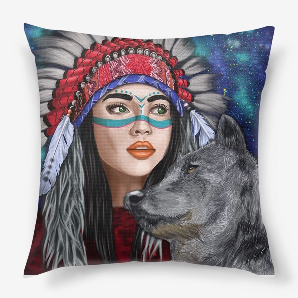 Подушка «Девушка и волк»