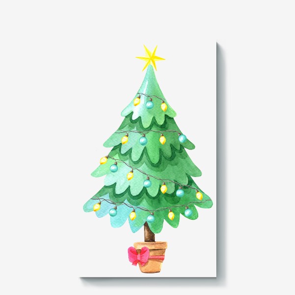 Холст «Новогодняя елка в горшочке»