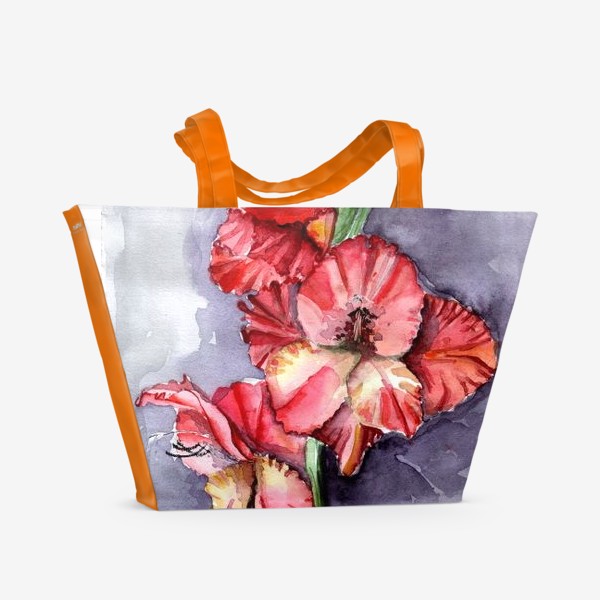 Пляжная сумка «Цветы. Гладиолус на сером фоне»