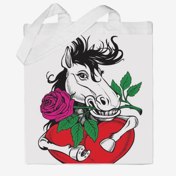 Сумка хб «сексуальный конь держит сердце и розу»