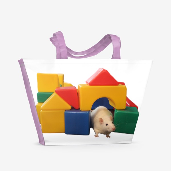 Пляжная сумка «Белая крыса в домике из игрушек кубиков»