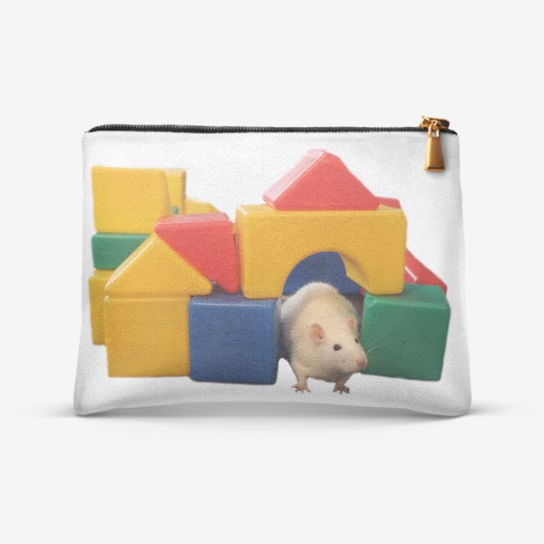 Косметичка «Белая крыса в домике из игрушек кубиков»