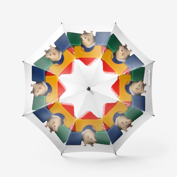 Зонт «Белая крыса в домике из игрушек кубиков»