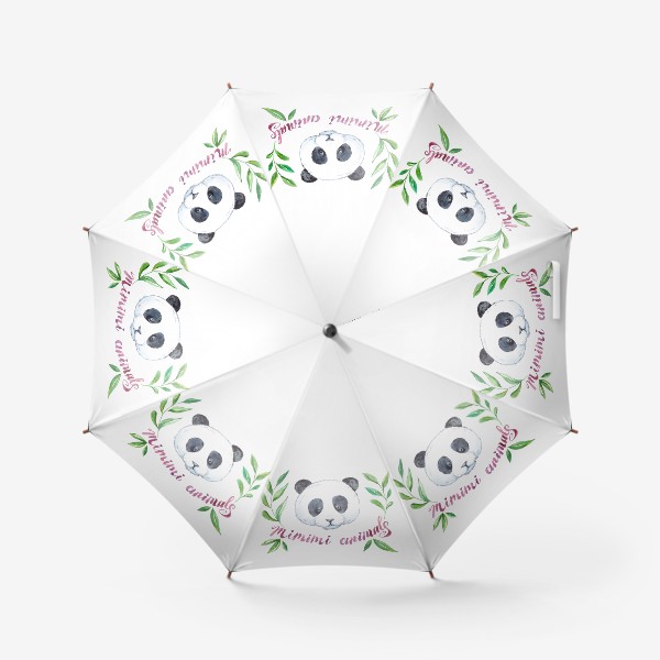 Зонт «Акварель панда растения и надпись»