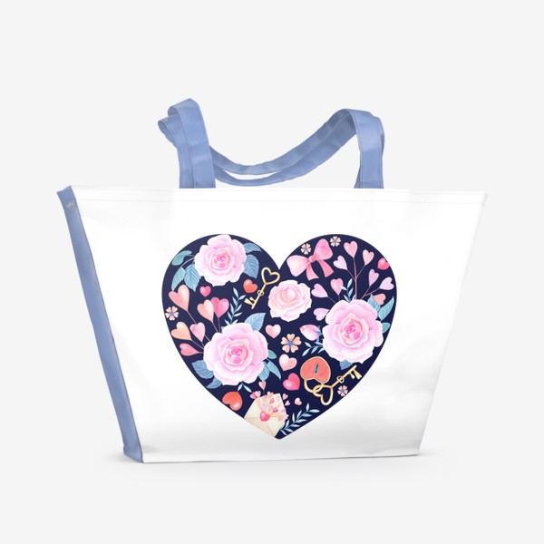 Пляжная сумка «День влюбленных. Сердце с розами.»