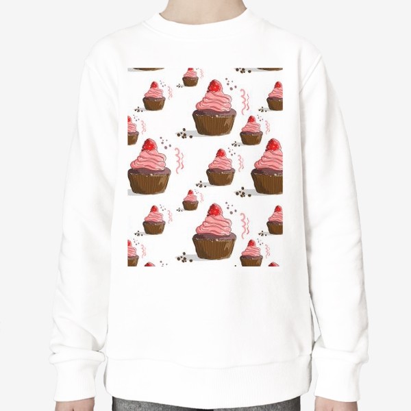 Свитшот «Кексы с кремом и малиной. Капкейки с ягодами и шоколадом»