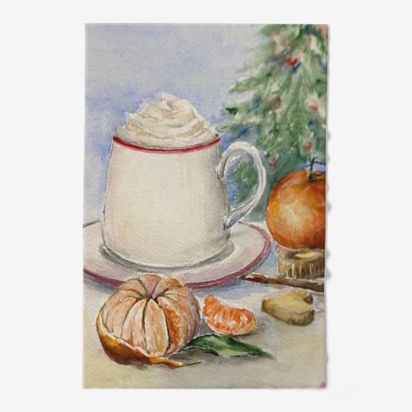Полотенце «Новый год. Кофе, мандарины и елка »