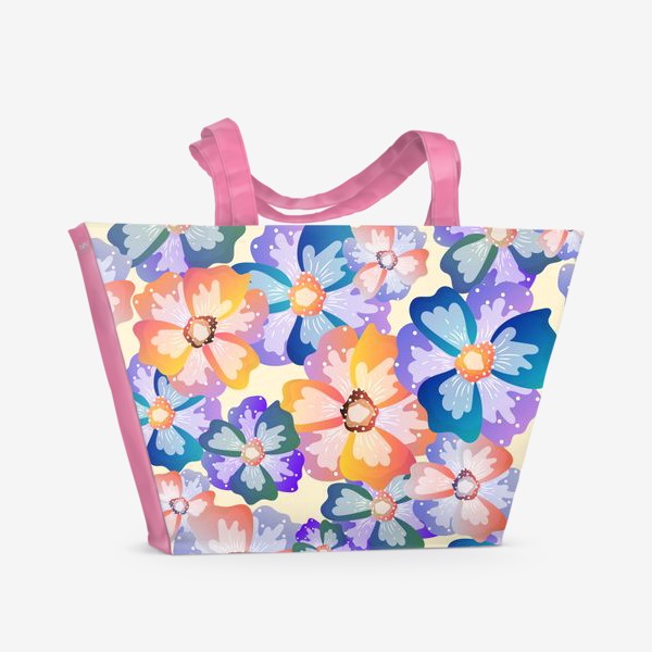 Пляжная сумка «Паттерн, яркие цветы.»