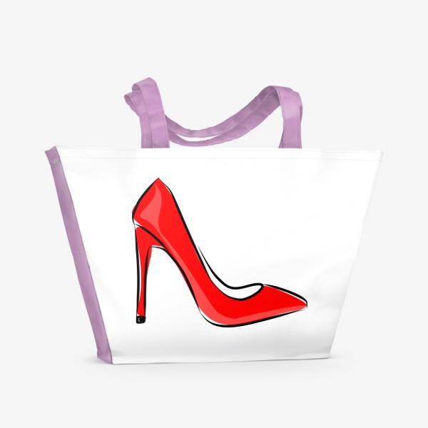 Пляжная сумка «Яркая красная женская туфля лодочка на высоком каблуке»