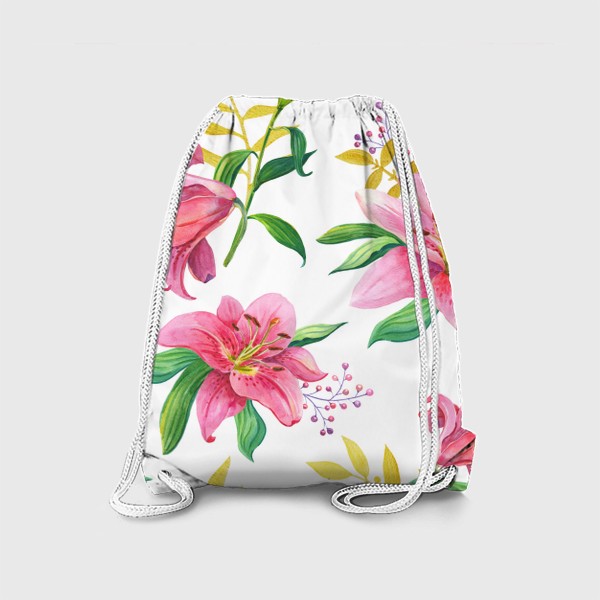 Рюкзак «Узор с розовыми лилиями и золотой веточкой»
