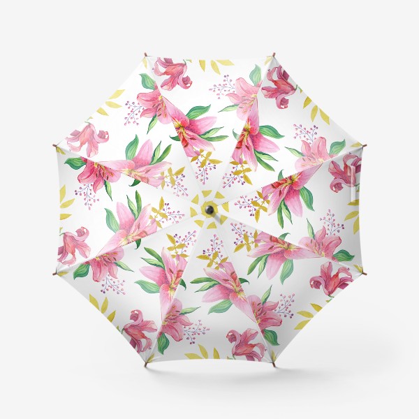 Зонт «Узор с розовыми лилиями и золотой веточкой»
