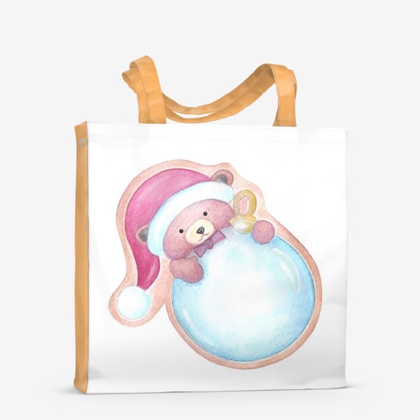 Сумка-шоппер «Новогодний принт. Медвежонок и шарик»