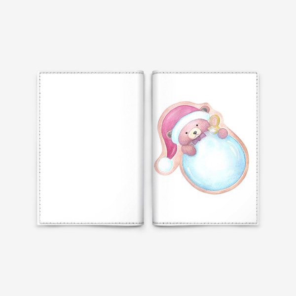 Обложка для паспорта «Новогодний принт. Медвежонок и шарик»
