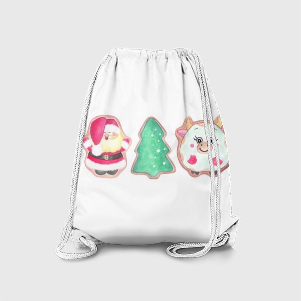 Рюкзак «Новогодний принт. Дед Мороз, Елочка, Бычок»