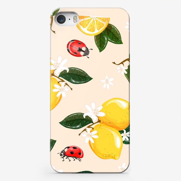 Чехол iPhone «Сочные лимоны и божьи коровки.»