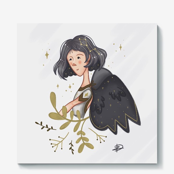 Холст «Девушка звездный ангел брюнетка с короткой стрижкой»