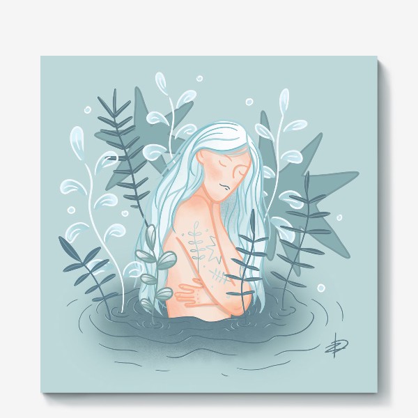 Холст &laquo;Девушка в реке с длинными светлыми волосами&raquo;
