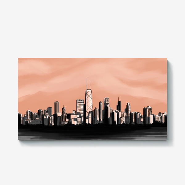 Холст «Городской пейзаж Чикаго монохром розовое небо»