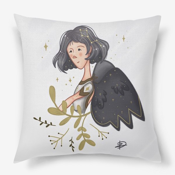 Подушка «Девушка звездный ангел брюнетка с короткой стрижкой»