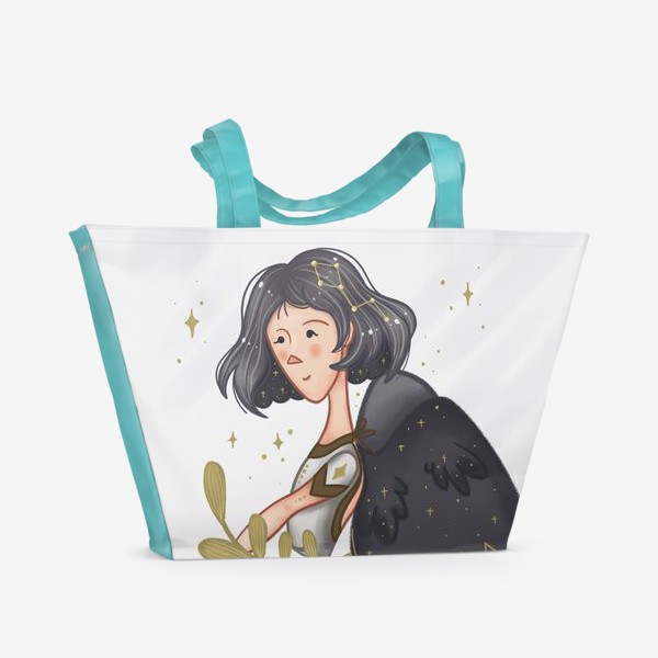Пляжная сумка «Девушка звездный ангел брюнетка с короткой стрижкой»
