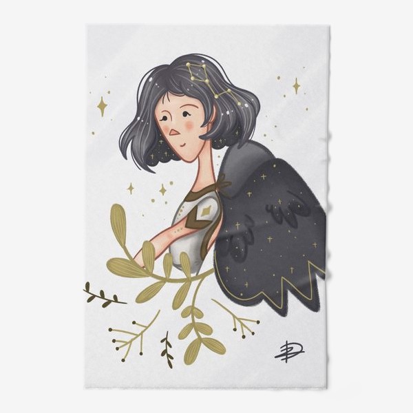 Полотенце «Девушка звездный ангел брюнетка с короткой стрижкой»