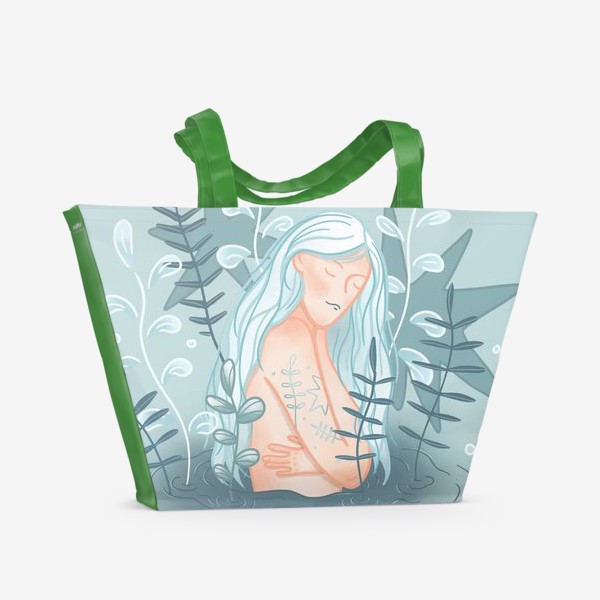 Пляжная сумка «Девушка в реке с длинными светлыми волосами»
