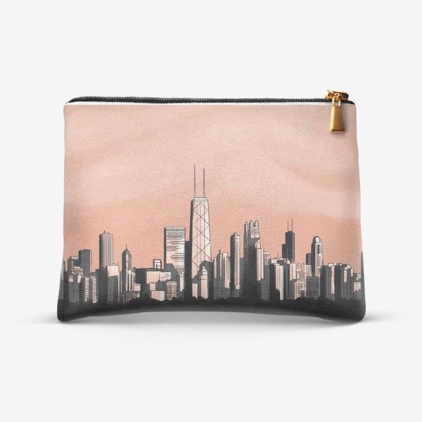 Косметичка «Городской пейзаж Чикаго монохром розовое небо»
